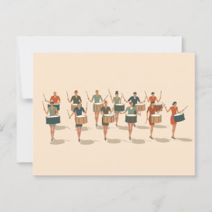 Carte Postale Douze batteurs tambourinant Mid-Mod style pochoir 
