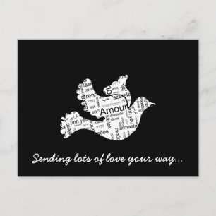 Carte Postale Dove mot typographie amour dans différentes langue