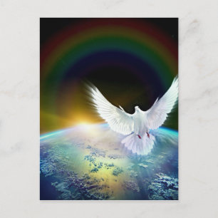 Carte Postale Dove of peace holy spirit over earth with Rainbow.