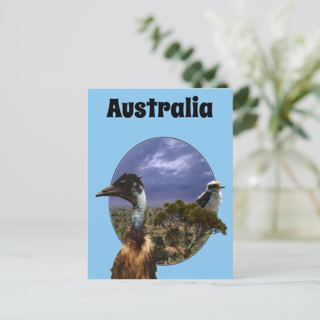 Carte Postale "Down Under Duo : Emu and Kookaburra in Popout Art (Debout devant)