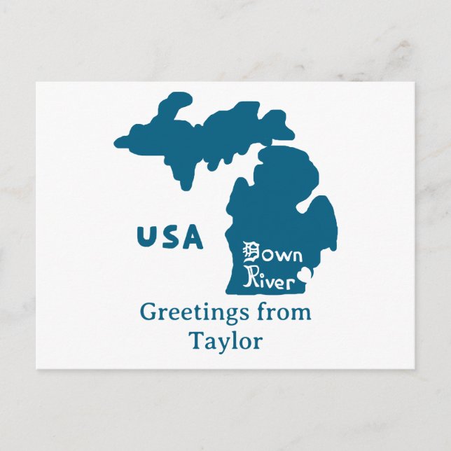 Carte Postale Downriver Michigan Custom City Blue (Devant)