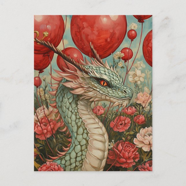 Carte Postale Dragon  Ballon Saint Valentin (Devant)