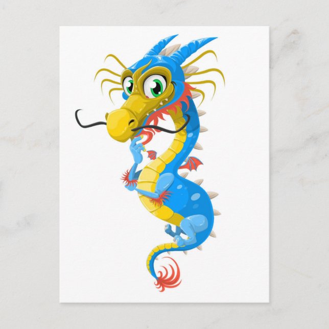 Carte Postale Dragon chinois bleu unique (Devant)