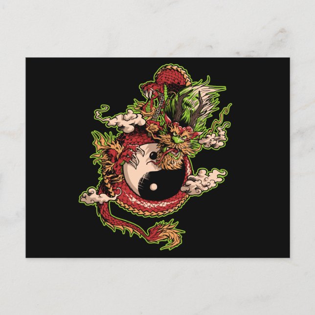 Carte Postale Dragon Chinois et Symbole Yin-Yang (Devant)