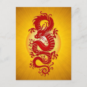 Carte Postale Dragon chinois rouge et jaune