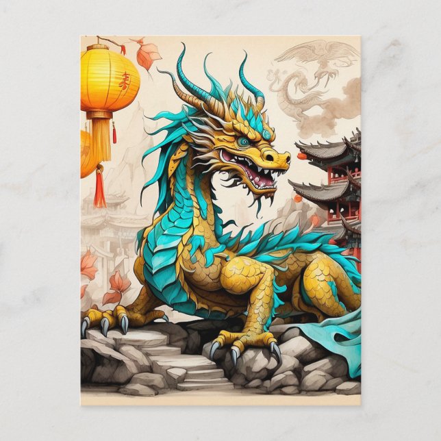 Carte Postale Dragon chinois traditionnel pour le Nouvel An chin (Devant)