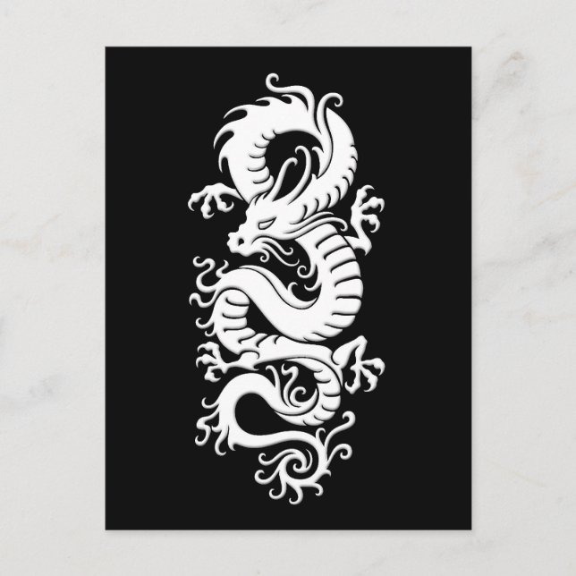 Carte Postale Dragon chinois tribal blanc sur noir (Devant)