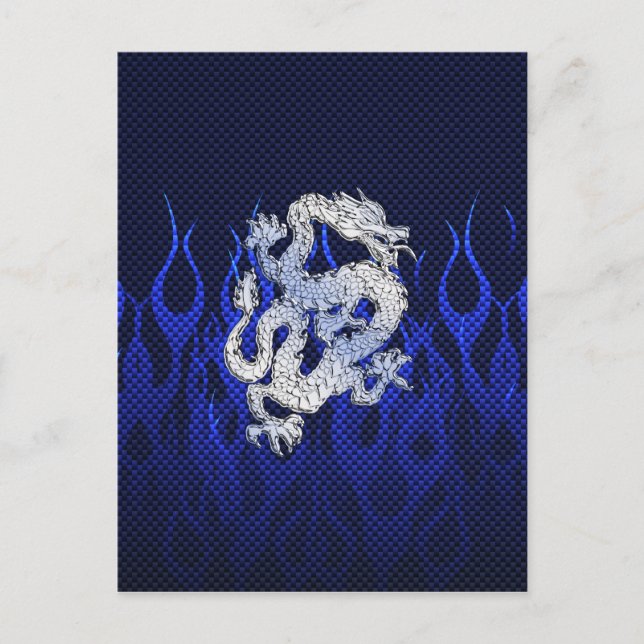 Carte Postale Dragon dans Chrome comme bleu Carbon Fiber Styles (Devant)