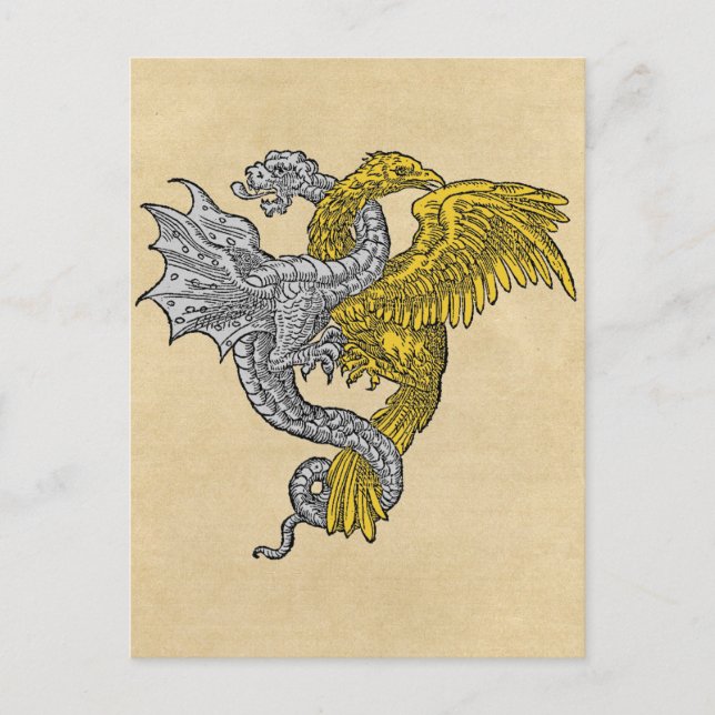 Carte Postale Dragon d'argent d'aigle doré (Devant)