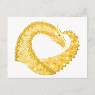 Carte Postale Dragon de coeur jaune sur blanc