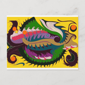 Carte Postale Dragon de feu (rouge et vert sur or)
