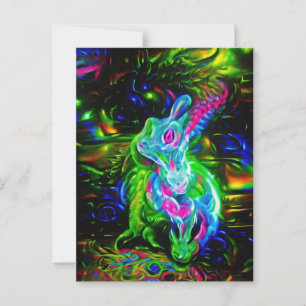 Carte Postale Dragon de lapin psychédélique à Neon Imaginaire
