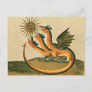 Carte Postale Dragon d'or avec lune et Sun Sepia