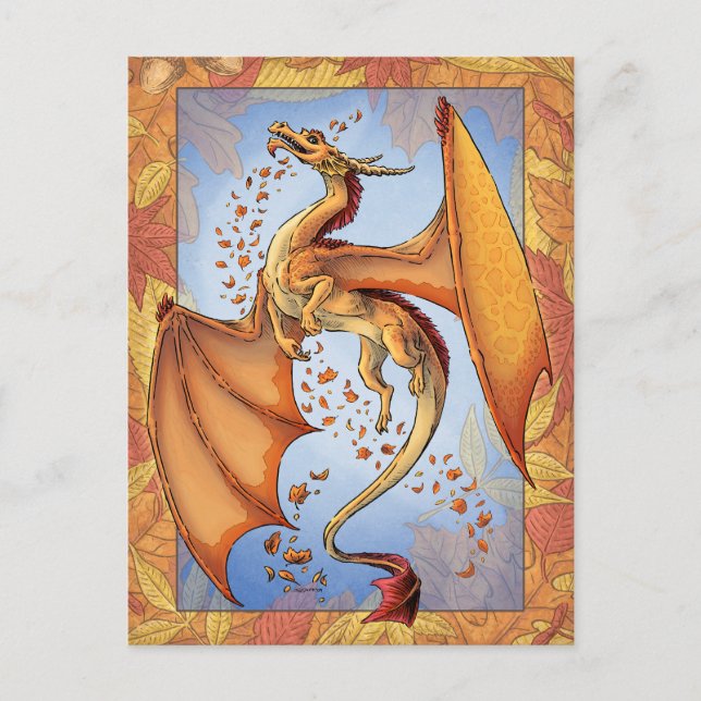 Carte Postale Dragon d'Orange d'Automne Nature Imaginaire Art (Devant)