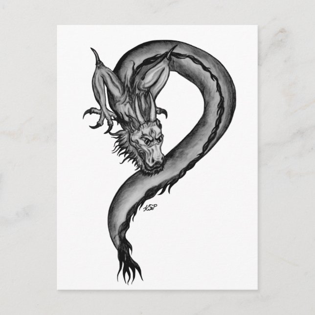 Carte Postale Dragon en style tatouage (Devant)