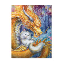 Dragon Feu et Chat Blanc dans une Forêt Mystique