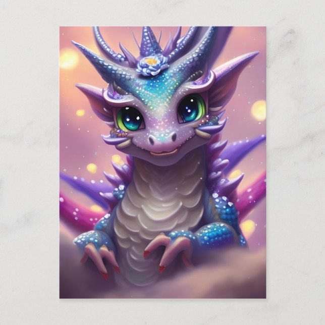 Carte Postale Dragon fille bleue (Devant)