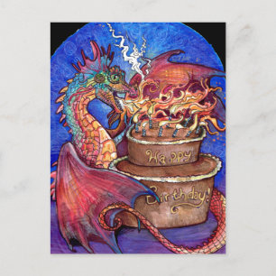 Carte Postale Dragon Gâteau d'Anniversaire 