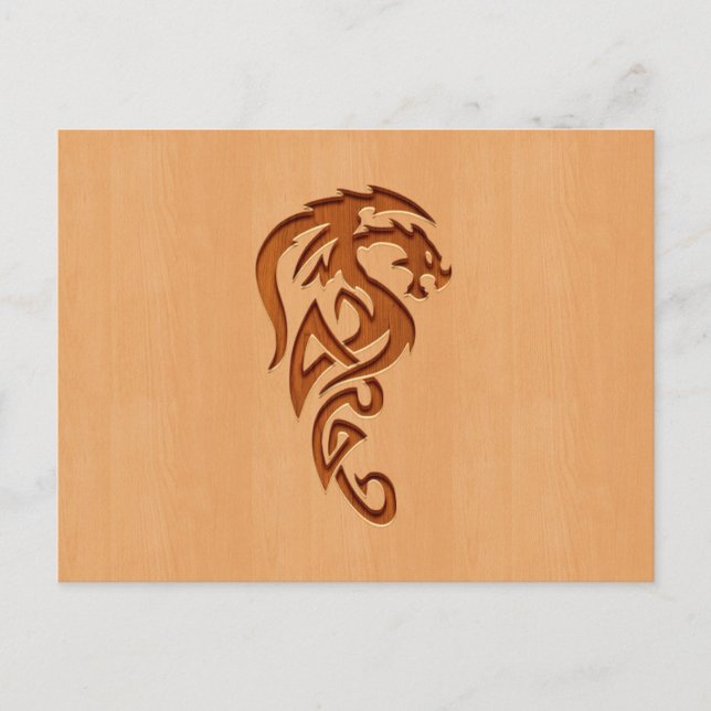 Carte Postale Dragon gravé sur bois (Devant)