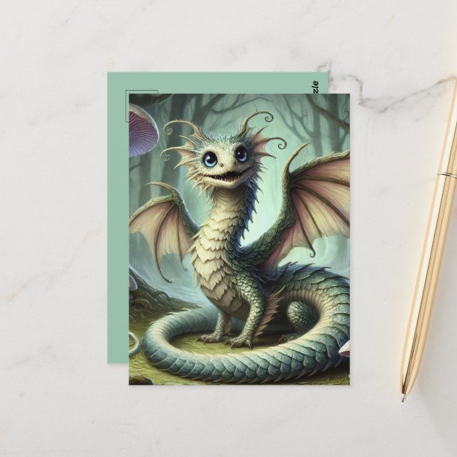 Carte Postale Dragon Jabberwocky Cute Imaginaire Créature Art (Devant/Arrière en situation)