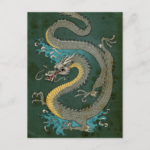 CARTE POSTALE DRAGON JAPONAIS GRIS