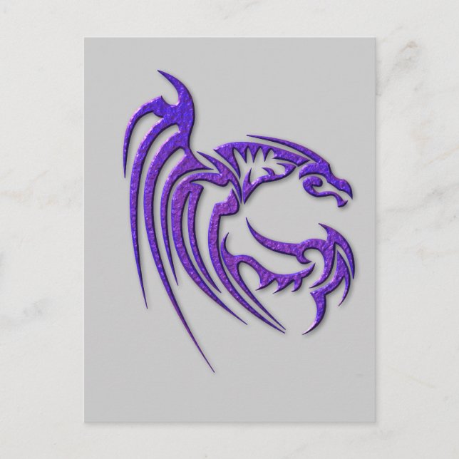 Carte Postale Dragon martelé par pourpre métallique en métal (Devant)
