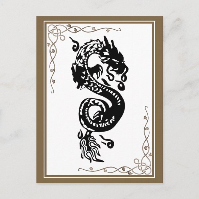 Carte Postale Dragon noir et blanc (Devant)