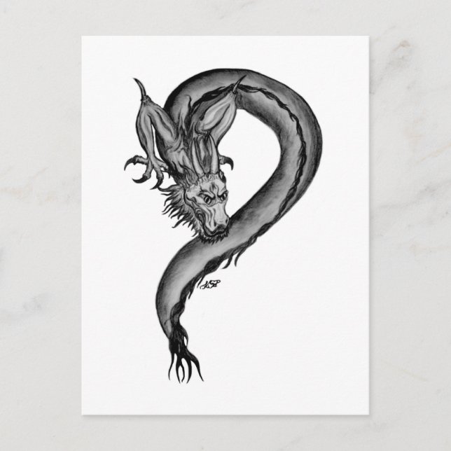 Carte Postale Dragon noir et blanc (Devant)