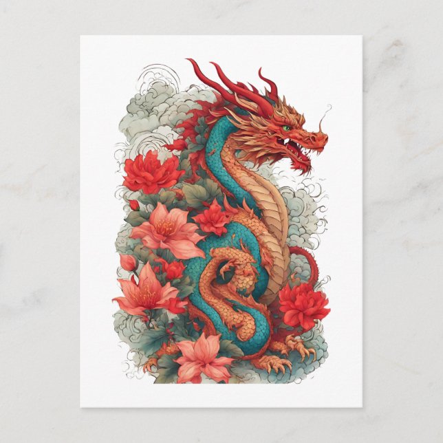 Carte Postale Dragon oriental puissant (Devant)