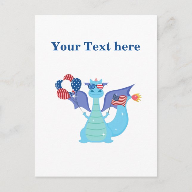 Carte Postale Dragon patriotique avec ballons et drapeau américa (Devant)