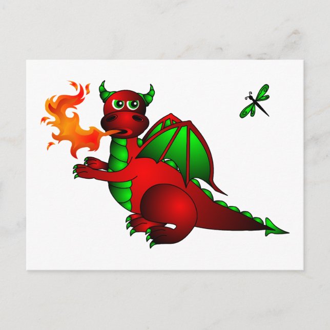 Carte Postale Dragon rouge et libellule (Devant)