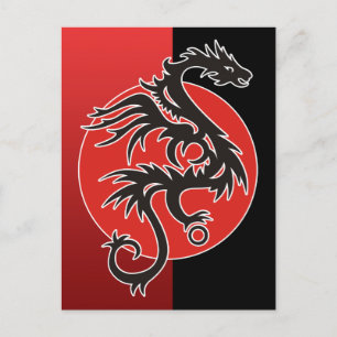 Carte Postale Dragon Sun Power - noir rouge blanc + vos idées