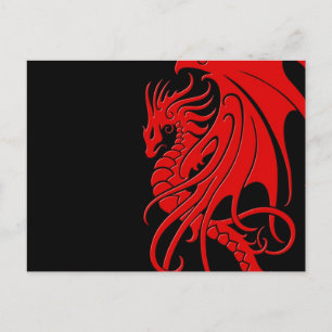 Carte Postale Dragon tribal volant - rouge sur noir