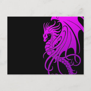 Carte Postale Dragon tribal volant - violet sur noir