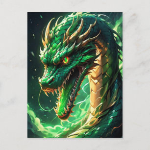 Carte Postale Dragon vert de feu