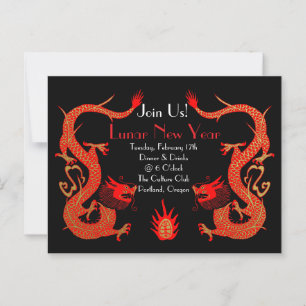 Carte Postale Dragon Vintage Fêtes Rouge et Or