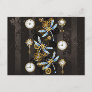 Carte Postale Dragonflies de Steampunk sur arrière - plan rayé b