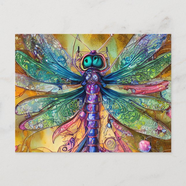 Carte Postale Dragonfly à aquarelle fractale (Devant)