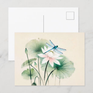 Carte Postale Dragonfly chinoise d'encre sur Lotus