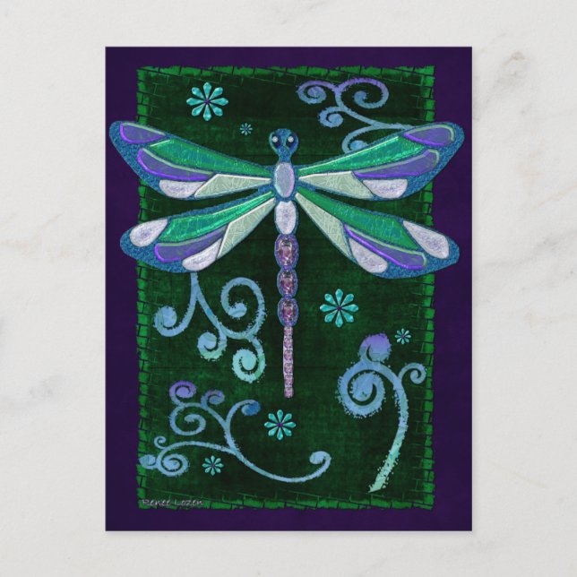 Carte Postale Dragonfly Elegant Jewel Folk Art (Devant)