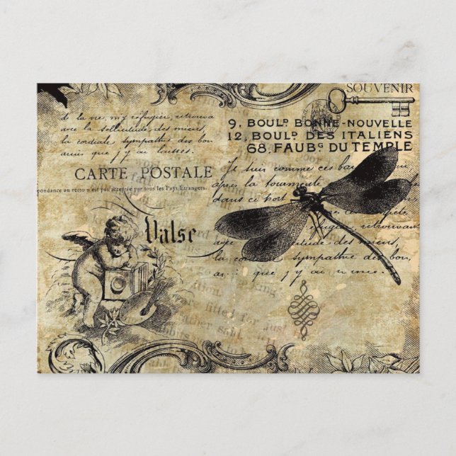 Carte postale - Dragonfly française Vintage (Devant)