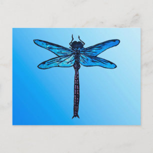 Carte Postale Dragonfly japonaise vintage, bleu saphir