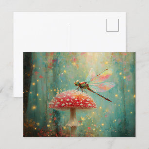 Carte Postale Dragonfly magique sur un champignon