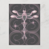 Dragonfly rose, gris, en verre avec étoiles