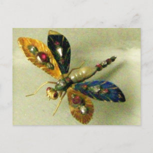 CARTE POSTALE DRAGONFLYE EN OR ANCIEN AVEC PIERRES PRÉCIEUSES PO