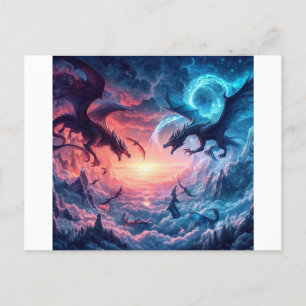 Carte Postale Dragons engagés dans la bataille pour un mystique