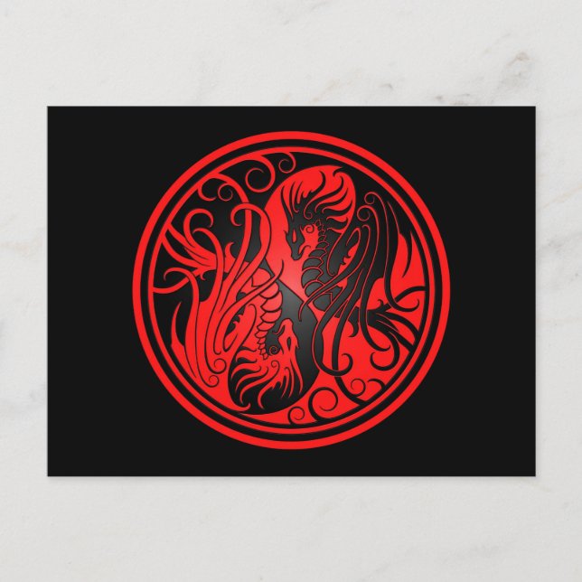 Carte Postale Dragons Yin Yang - rouge et noir (Devant)