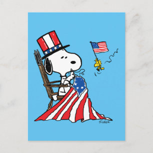 Carte Postale Drapeau 4 juillet à coudre Snoopy