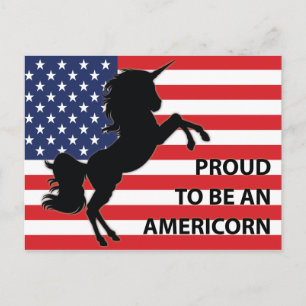 Carte Postale Drapeau 4 juillet américain patriotique Unicorne É