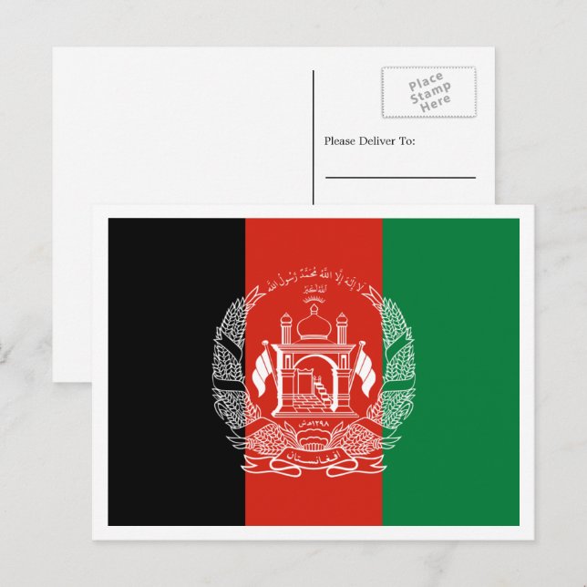 Carte Postale Drapeau afghan, Drapeau de l'Afghanistan (Devant / Derrière)